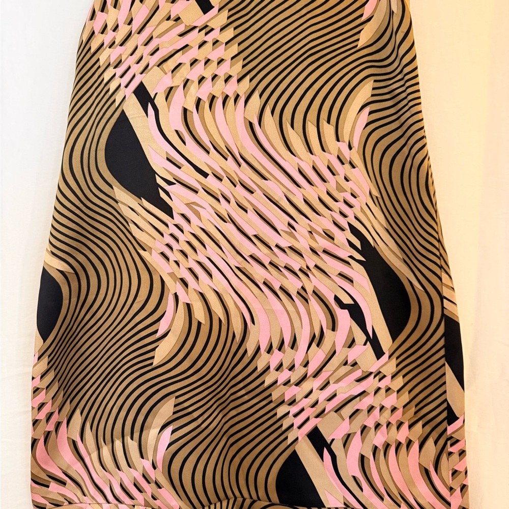 BCBGMaxAzria Pink, Black & Tan A-Line Silk Cocktail Skirt